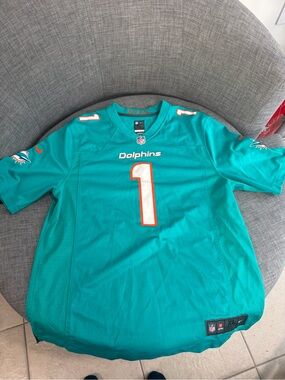 Miami Dolphins Men's #1 Teal Football Jersey - Official Team Replica